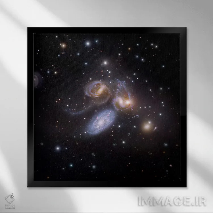 تابلو Compact Galactic Group In Pegasus Composite Image,پنجتایی استفان، گروه فشرده کهکشانی در صورت فلکی اسب بالدار (تصویر ترکیبی) اثر رابرت گندلر - نمای قابدار مشکی