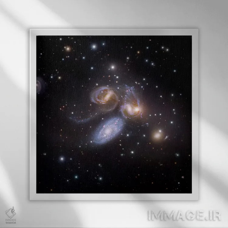 تابلو Compact Galactic Group In Pegasus Composite Image,پنجتایی استفان، گروه فشرده کهکشانی در صورت فلکی اسب بالدار (تصویر ترکیبی) اثر رابرت گندلر - نمای قابدار سفید