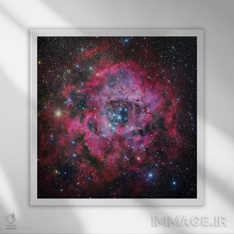 تابلو سحابی گل رز در تکشاخ (موزاییکی) اثر رابرت گندلر - نمای قابدار سفید