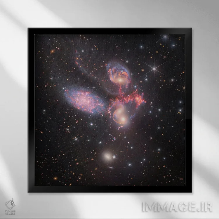 تابلو Compact Galactic Group In Pegasus,پنجتایی استفان، گروه فشرده کهکشانی در اسب بالدار اثر رابرت گندلر - نمای قابدار مشکی