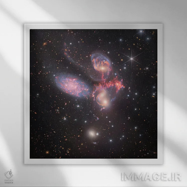 تابلو Compact Galactic Group In Pegasus,پنجتایی استفان، گروه فشرده کهکشانی در اسب بالدار اثر رابرت گندلر - نمای قابدار سفید