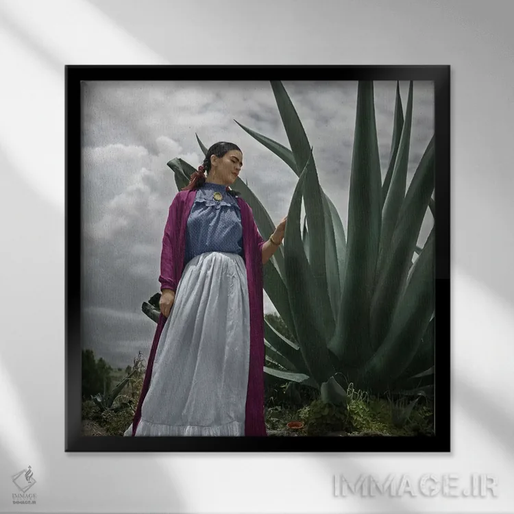 تابلو فریدا کالو (۱۹۰۷–۱۹۵۴، هنرمند) اثر تونی فریسل (عکاس زن آمریکایی) - نمای قابدار مشکی