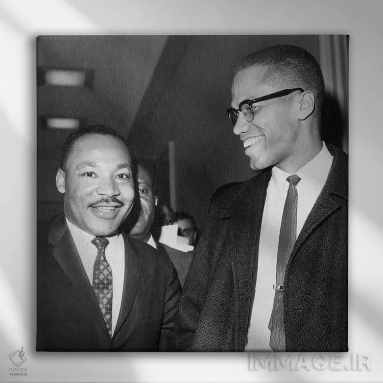 تابلو 1964،ملک (مارتین لوتر کینگ) و مالکوم ایکس، ۱۹۶۴ اثر ناشناس - نمای روبهرو روی دیوار