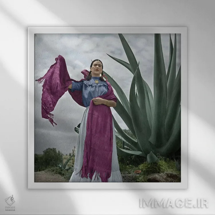 تابلو فریدا کالو (۱۹۰۷–۱۹۵۴) اثر تونی فریسل (عکاس زن آمریکایی) - نمای قابدار سفید