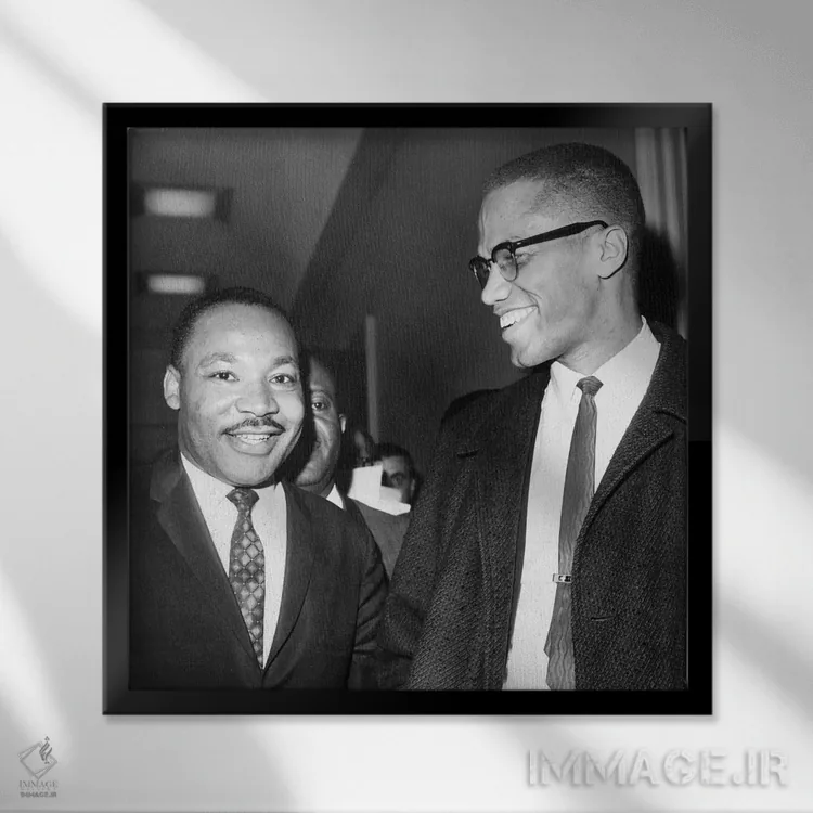 تابلو 1964،ملک (مارتین لوتر کینگ) و مالکوم ایکس، ۱۹۶۴ اثر ناشناس - نمای قابدار مشکی