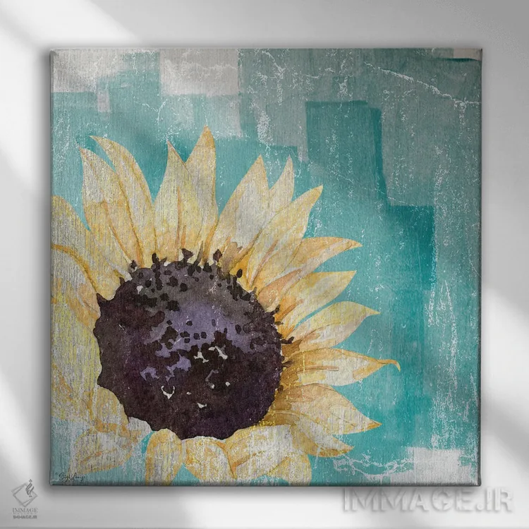 تابلو "آفتابگردان فیروزهای" اثر گیگی لوئیز - نمای روبهرو روی دیوار