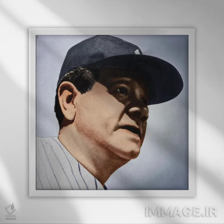 تابلو بیب روث (۱۸۹۵–۱۹۴۸) اثر گرنجر - نمای قابدار سفید