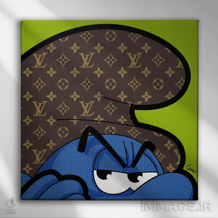 تابلو اسمورف بیلبوردی اثر گرگوار "لئون" گیمن (هنرمند پاپآرت فرانسوی) - نمای روبهرو روی دیوار