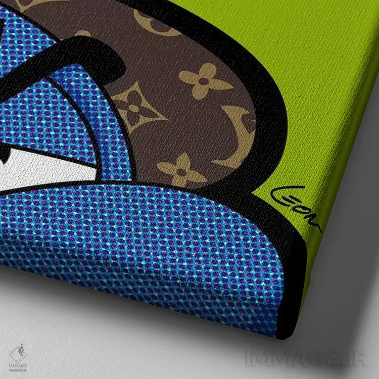 تابلو اسمورف بیلبوردی اثر گرگوار "لئون" گیمن (هنرمند پاپآرت فرانسوی) - نمای نزدیک بافت بوم