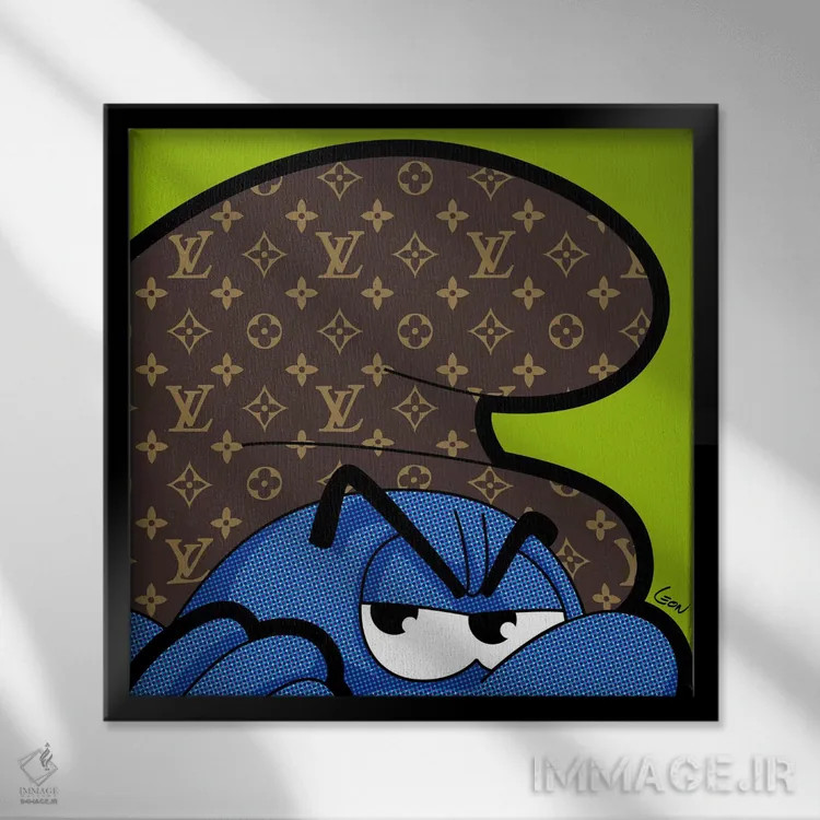 تابلو اسمورف بیلبوردی اثر گرگوار "لئون" گیمن (هنرمند پاپآرت فرانسوی) - نمای قابدار مشکی