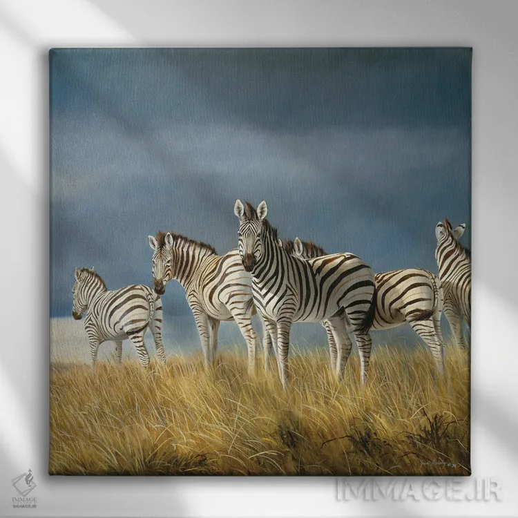 تابلو زمان رفتن گورخرها اثر گرانت هکینگ - نمای روبهرو روی دیوار