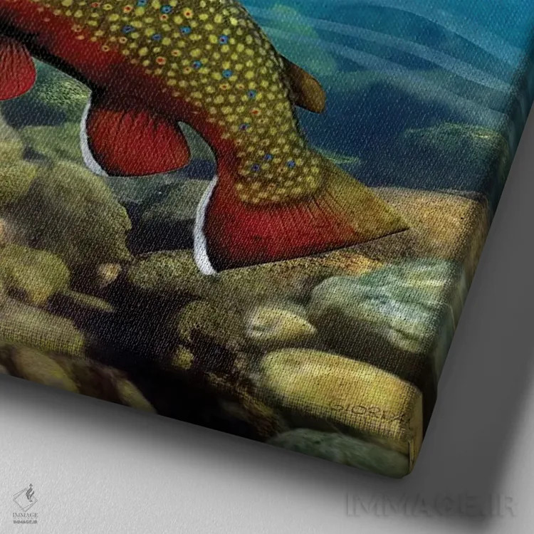 تابلو قزلآلا در آب کمعمق (نوع ماهی) اثر جوردانو استودیو (استودیوی هنری) - نمای نزدیک بافت بوم