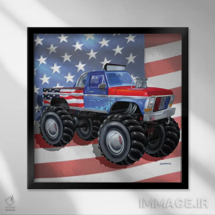 تابلو رانندگان کامیون آمریکایی I اثر جوردانو استودیو (استودیوی هنری) - نمای قابدار مشکی