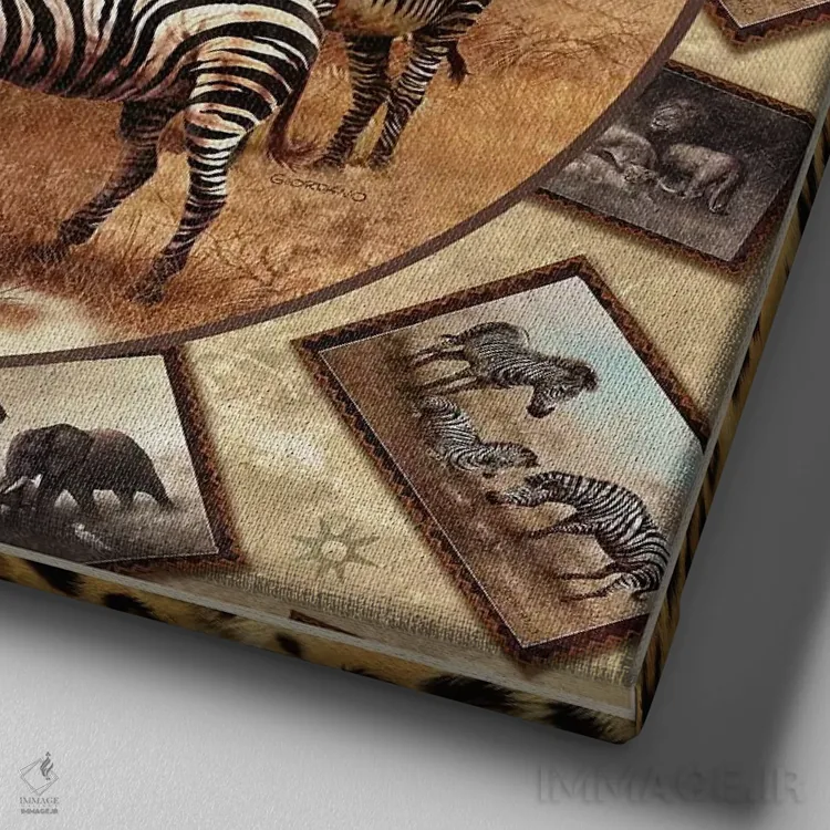 تابلو دایره مربعی سافاری (سبک هنری) اثر جوردانو استودیو (استودیوی هنری) - نمای نزدیک بافت بوم