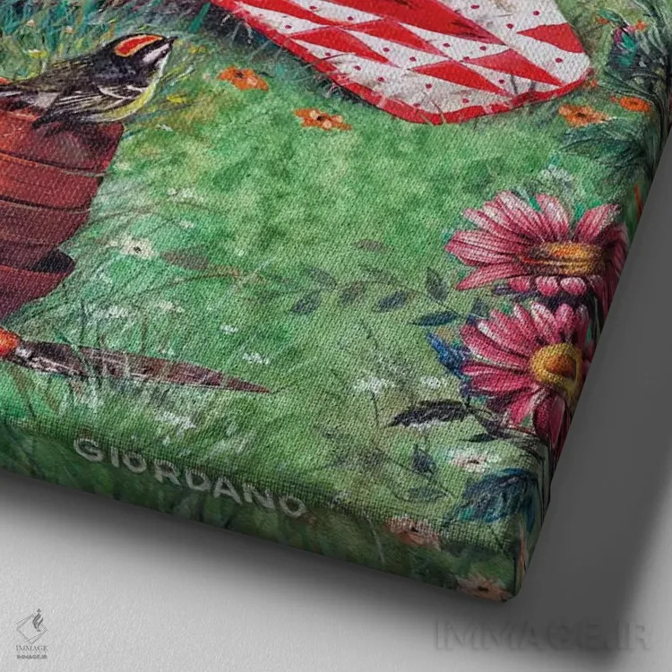 تابلو سبد شادی اثر جوردانو استودیو (استودیوی هنری) - نمای نزدیک بافت بوم