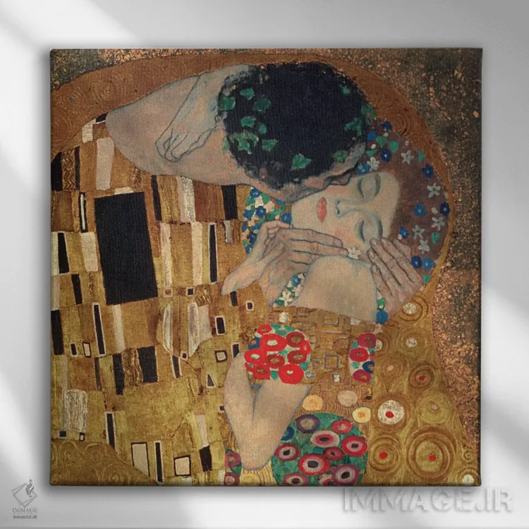 تابلو ایل باچیو، جزئیات مربع (بوسه) اثر گوستاو کلیمت - نمای روبهرو روی دیوار