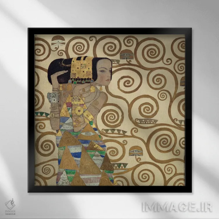 تابلو انتظار، مربع اثر گوستاو کلیمت - نمای قابدار مشکی