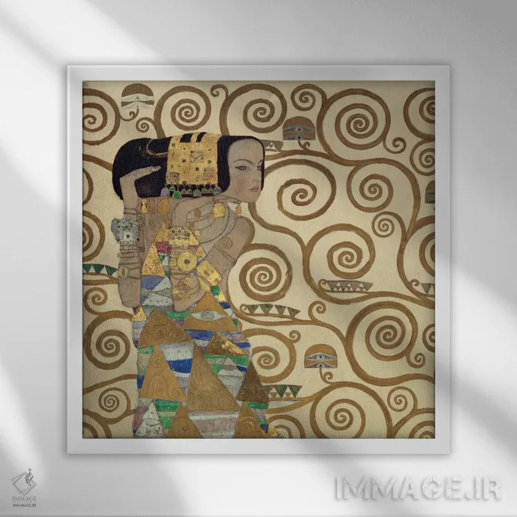 تابلو انتظار، مربع اثر گوستاو کلیمت - نمای قابدار سفید