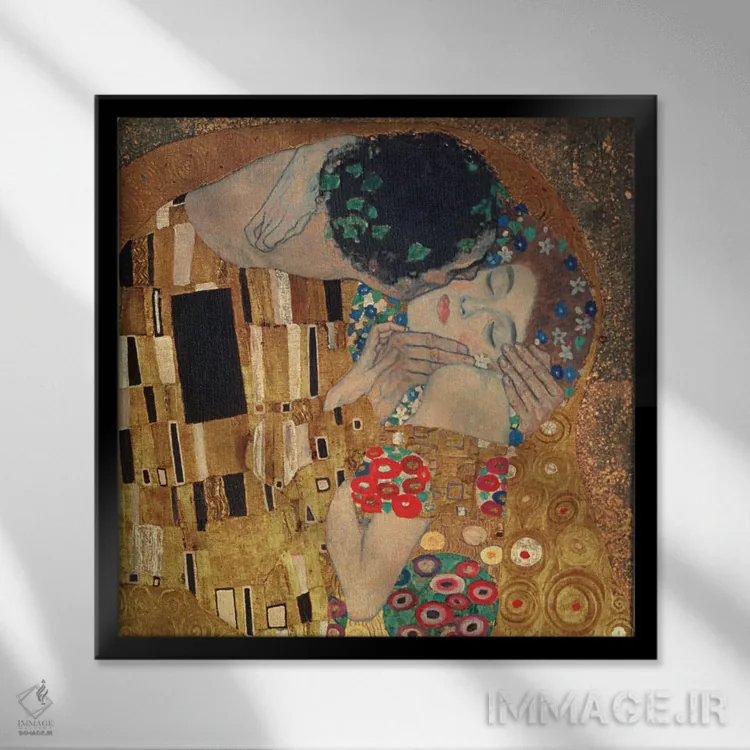 تابلو ایل باچیو، جزئیات مربع (بوسه) اثر گوستاو کلیمت - نمای قابدار مشکی