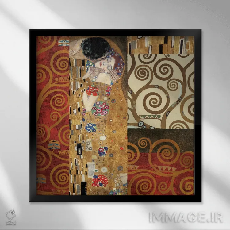 تابلو جزئیات کلیمت (بوسه) اثر گوستاو کلیمت - نمای قابدار مشکی