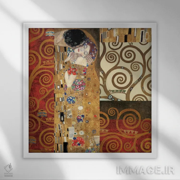 تابلو جزئیات کلیمت (بوسه) اثر گوستاو کلیمت - نمای قابدار سفید