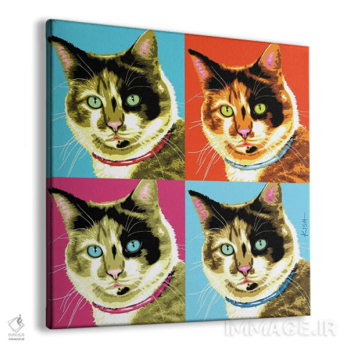 تابلو چهار گربه کالیکو پورهول (بازی با وارهول و صدای گربه) اثر گرچن کیش سرانو - نمای پرسپکتیو محصول