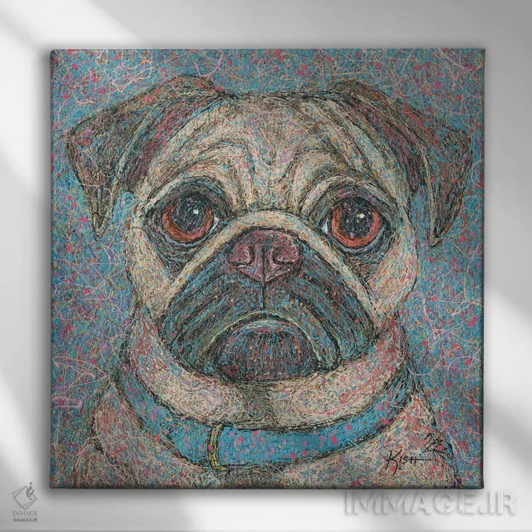 تابلو پاگ قطرهای (به سبک Drip Art) اثر گرچن کیش سرانو - نمای روبهرو روی دیوار