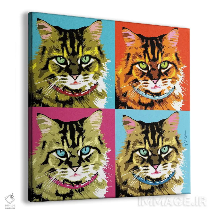 تابلو چهار گربه تبی پورهول (بازی با وارهول و صدای گربه) اثر گرچن کیش سرانو - نمای پرسپکتیو محصول