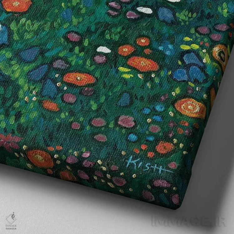 تابلو وستی در باغ کلیمت (الهام از نقاشی کلیمت) اثر گرچن کیش سرانو - نمای نزدیک بافت بوم