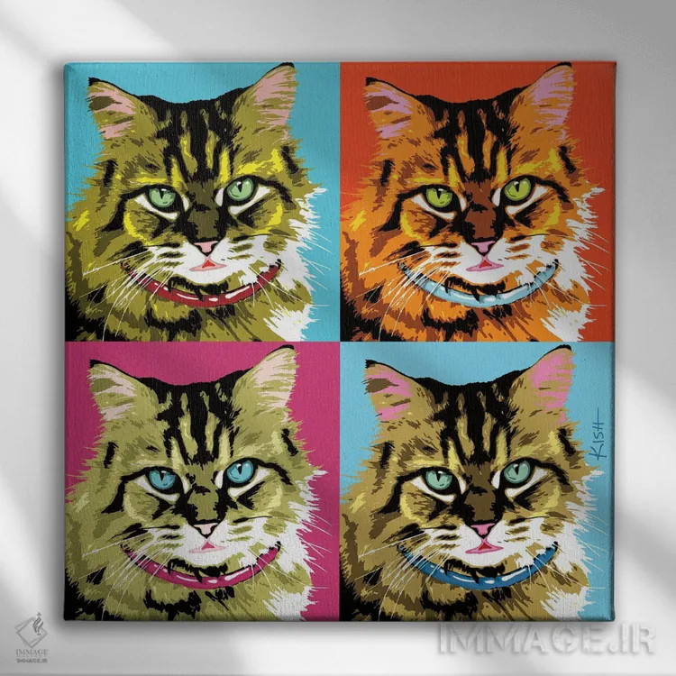 تابلو چهار گربه تبی پورهول (بازی با وارهول و صدای گربه) اثر گرچن کیش سرانو - نمای روبهرو روی دیوار