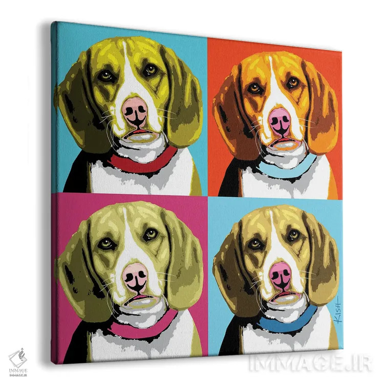 تابلو چهار بیگل ووفهول (بازی با وارهول و صدای سگ) اثر گرچن کیش سرانو - نمای پرسپکتیو محصول