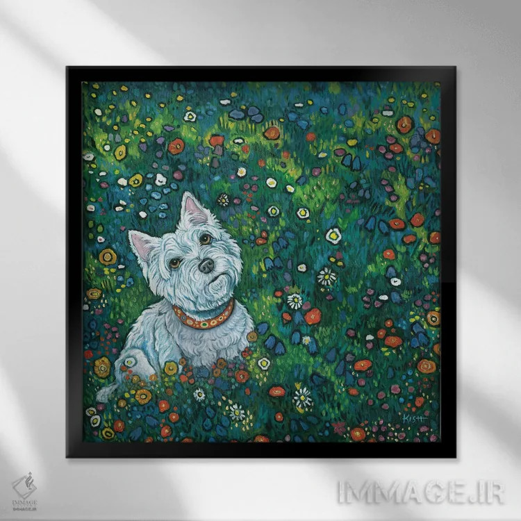 تابلو وستی در باغ کلیمت (الهام از نقاشی کلیمت) اثر گرچن کیش سرانو - نمای قابدار مشکی