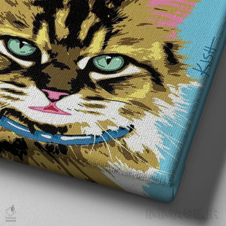 تابلو چهار گربه تبی پورهول (بازی با وارهول و صدای گربه) اثر گرچن کیش سرانو - نمای نزدیک بافت بوم