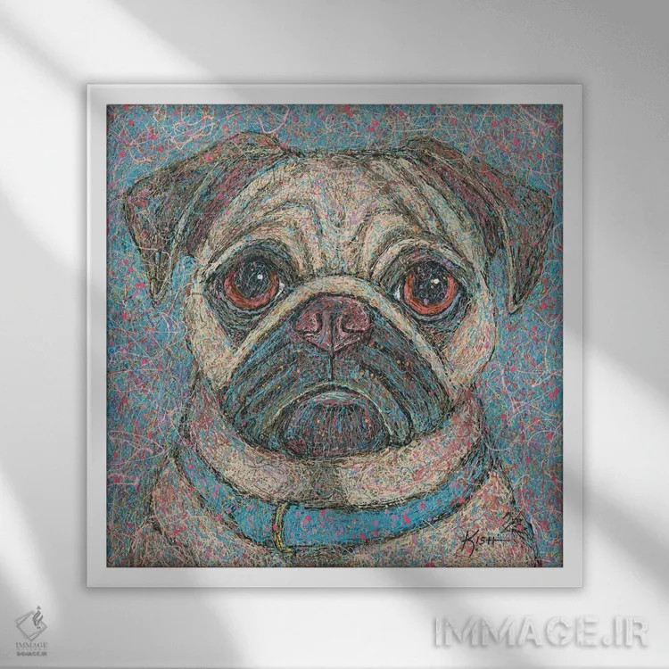 تابلو پاگ قطرهای (به سبک Drip Art) اثر گرچن کیش سرانو - نمای قابدار سفید