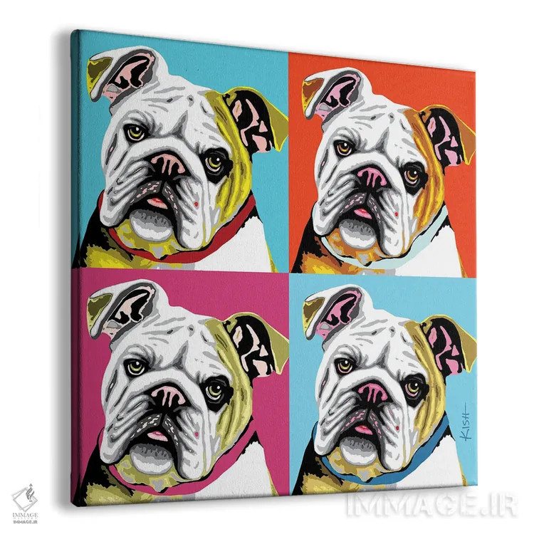 تابلو چهار بولداگ ووفهول (بازی با وارهول و صدای سگ) اثر گرچن کیش سرانو - نمای پرسپکتیو محصول