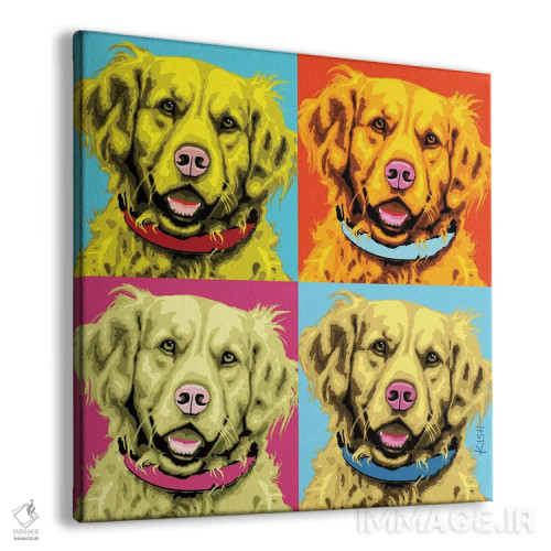 تابلو چهار گلدن رتریور ووفهول (بازی با وارهول و صدای سگ) اثر گرچن کیش سرانو - نمای پرسپکتیو محصول