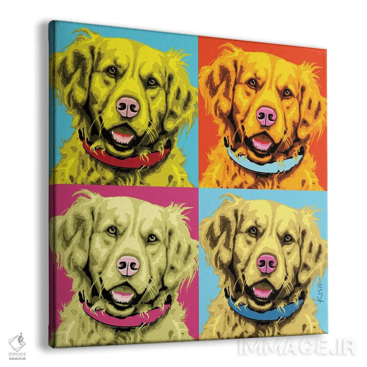 تابلو چهار گلدن رتریور ووفهول (بازی با وارهول و صدای سگ) اثر گرچن کیش سرانو - نمای پرسپکتیو محصول