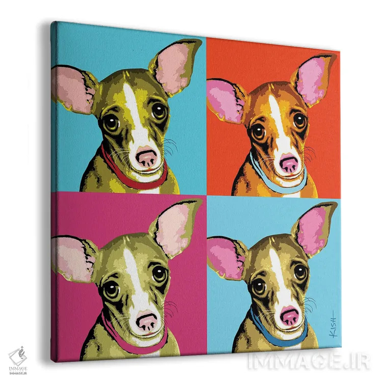 تابلو چهار چیواوا ووفهول (بازی با وارهول و صدای سگ) اثر گرچن کیش سرانو - نمای پرسپکتیو محصول