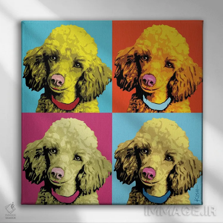 تابلو چهار پودل ووفهول (بازی با وارهول و صدای سگ) اثر گرچن کیش سرانو - نمای روبهرو روی دیوار