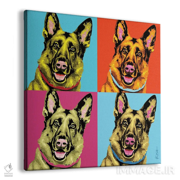 تابلو چهار ژرمن شپرد ووفهول (بازی با وارهول و صدای سگ) اثر گرچن کیش سرانو - نمای پرسپکتیو محصول