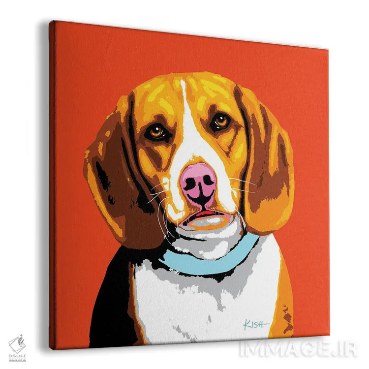 تابلو بیگل نارنجی ووفهول (بازی با وارهول و سگ) اثر گرچن کیش سرانو - نمای پرسپکتیو محصول
