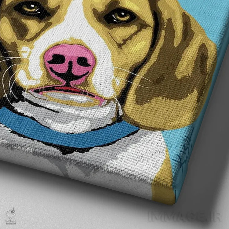 تابلو چهار بیگل ووفهول (بازی با وارهول و صدای سگ) اثر گرچن کیش سرانو - نمای نزدیک بافت بوم