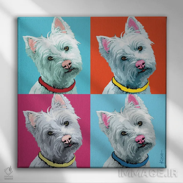 تابلو چهار وِستی ووفهول (بازی با وارهول و صدای سگ) اثر گرچن کیش سرانو - نمای روبهرو روی دیوار