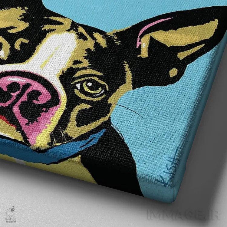 تابلو چهار بوستون تریر ووفهول (بازی با وارهول و صدای سگ) اثر گرچن کیش سرانو - نمای نزدیک بافت بوم