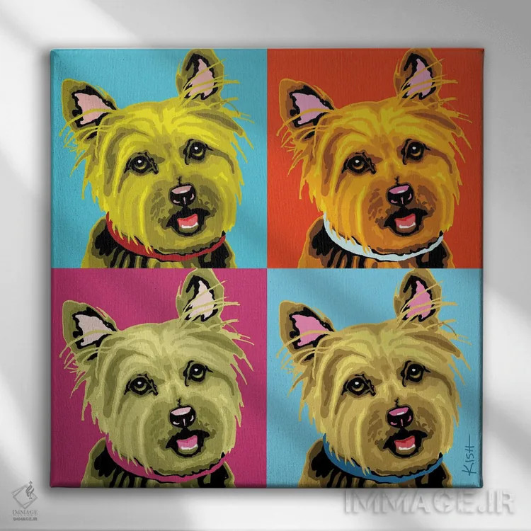 تابلو چهار یورکی ووفهول (بازی با وارهول و صدای سگ) اثر گرچن کیش سرانو - نمای روبهرو روی دیوار