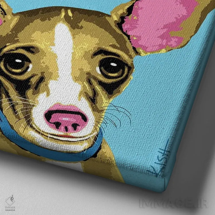 تابلو چهار چیواوا ووفهول (بازی با وارهول و صدای سگ) اثر گرچن کیش سرانو - نمای نزدیک بافت بوم