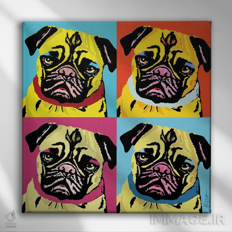 تابلو چهار پاگ ووفهول (بازی با وارهول و صدای سگ) اثر گرچن کیش سرانو - نمای روبهرو روی دیوار