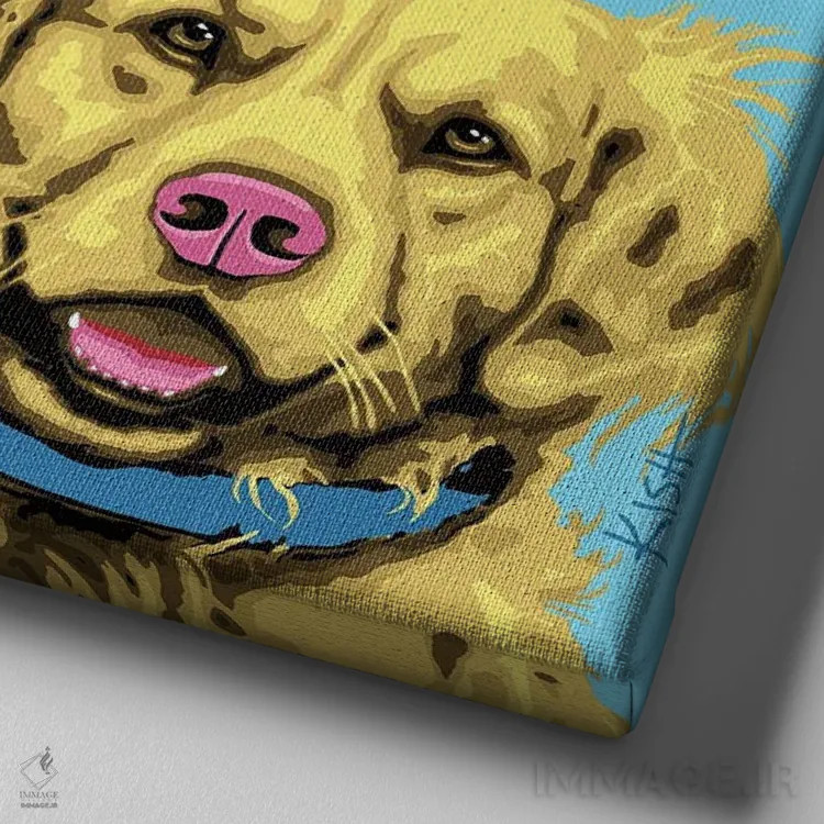 تابلو چهار گلدن رتریور ووفهول (بازی با وارهول و صدای سگ) اثر گرچن کیش سرانو - نمای نزدیک بافت بوم