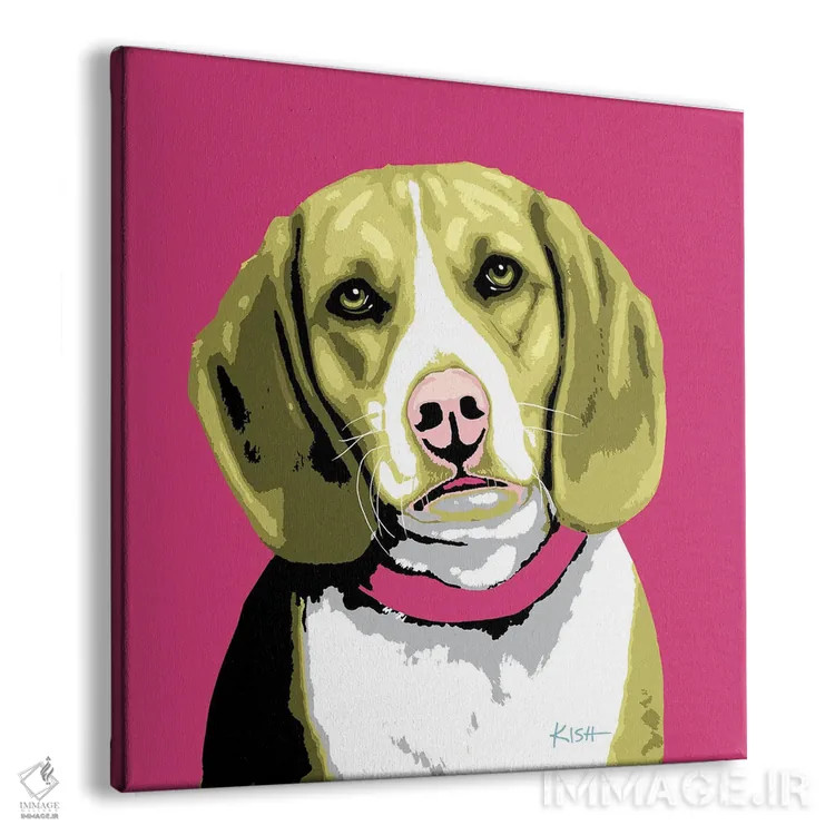 تابلو بیگل صورتی ووفهول (بازی با وارهول و سگ) اثر گرچن کیش سرانو - نمای پرسپکتیو محصول