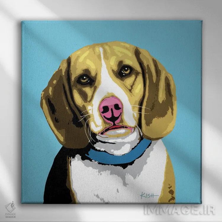 تابلو بیگل آبی ووفهول (بازی با وارهول و سگ) اثر گرچن کیش سرانو - نمای روبهرو روی دیوار